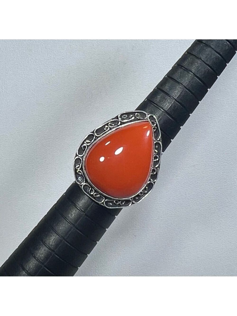 Coral 🪸 925 Gemstone Ring (synthetic stone) size 6.5